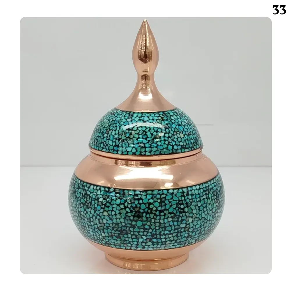 Copper Turquoise Inlay Sugar Bowl